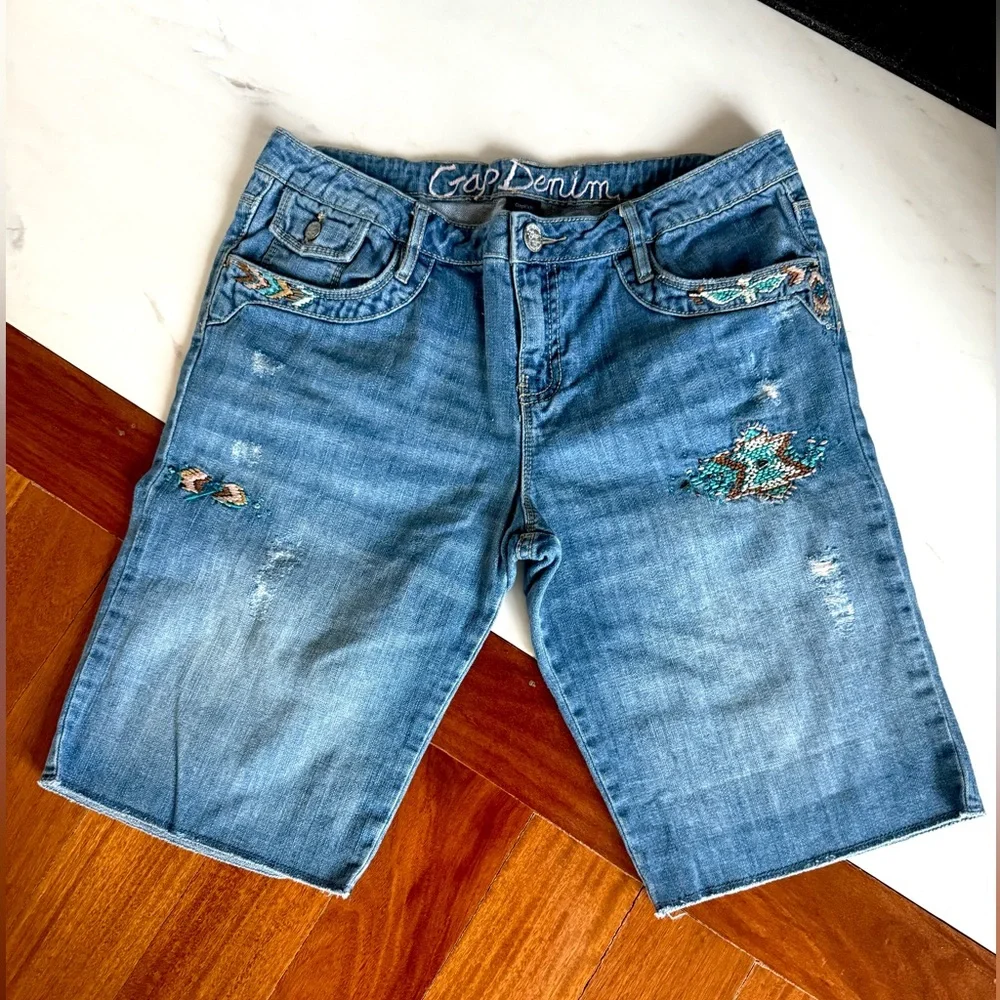 Gap Big Girls Bermuda Denim Capri Embroidered Jeans Pants Shorts Size 16 Plus